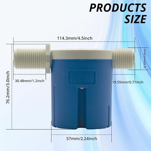 صمام تعويم من Makerele 1/2 بوصة إلى 1 بوصة مدخل مياه علوي/جانبي، صمام تحكم تلقائي في مستوى المياه للخزانات وحمام السباحة والبركة وأحواض الماشية (الجانب 1/2 بوصة) in Kuwait