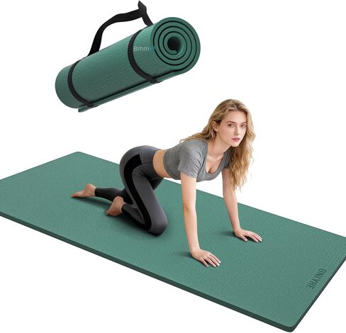 Yoga Mat Thick（8mm）Exercise Mat Non Slip Anti-tear,Pilates Mat for Men and Women,Workout Mats for Home,Barefoot Workouts and Floor Exercise,with Carrier Strap(71"x 24") in Saudi Arabia