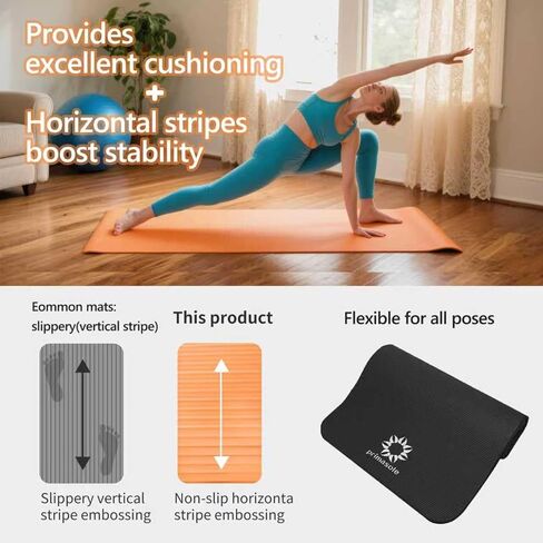 سجادة اليوجا السميكة من بريماسول، سجادة NBR سميكة للغاية بسمك 1/2 بوصة مع ثبات معزز - تصميم محكم، بساط خفيف الوزن مع حزام حمل وحقيبة لليوجا والبيلاتيس وصالة الألعاب الرياضية والاستخدام المنزلي (ألوان متعددة) in Kuwait