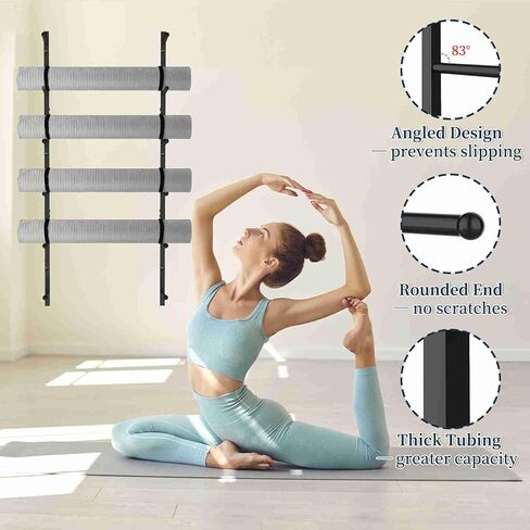 Yoga Mat Holder Wall Mount with 12 Straps, 6 Tier Metal Yoga Mat Storage Rack Home Gym Exercise Workout Equipment Organizer for Foam Roller Resistance Bands in Saudi Arabia