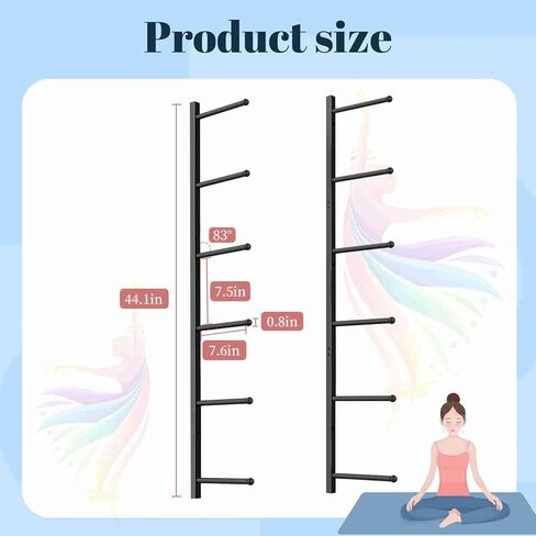 Yoga Mat Holder Wall Mount with 12 Straps, 6 Tier Metal Yoga Mat Storage Rack Home Gym Exercise Workout Equipment Organizer for Foam Roller Resistance Bands in Saudi Arabia