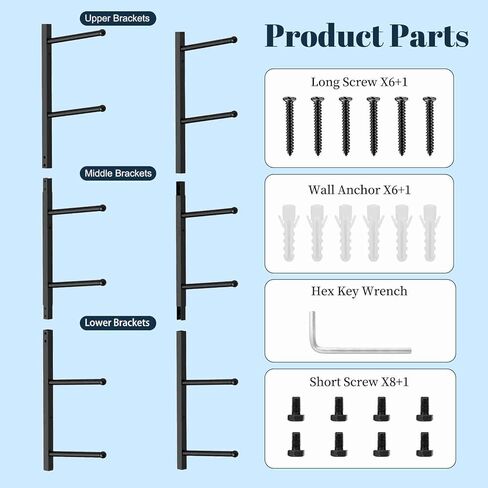 Yoga Mat Holder Wall Mount with 12 Straps, 6 Tier Metal Yoga Mat Storage Rack Home Gym Exercise Workout Equipment Organizer for Foam Roller Resistance Bands in Saudi Arabia