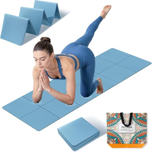 Foldable Yoga Mat Thick Non-Slip Exercise Mat - Packable Travel Fitness Mat with Carrying Bag for Yoga, Pilates, Workout, Home & Gym in Saudi Arabia