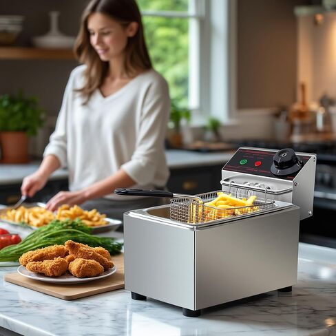 Deep Fryer Stainless Steel - Commercial Style Electric Fryer with Adjustable Thermostat, Rapid Heating & Oil Filtration Basket - Safe for Home Kitchen (Chips/Chicken/Donuts), 3L in Saudi Arabia