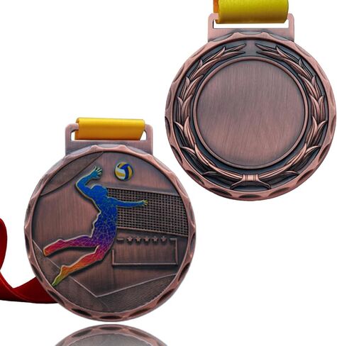 1/6/12 Pcs Gold Silver Bronze Volleyball Medals with Neck Ribbons for Awards,2.75 Inches,1st 2nd 3rd Award Medals for Sports, Competitions, Olympic Style, Volleyball Games in Saudi Arabia