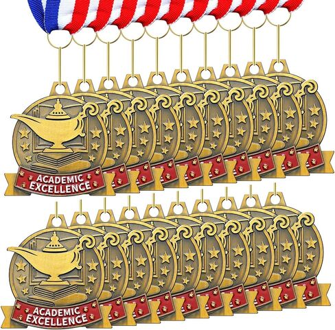 20 Pcs Academic Excellence Medals Bulk 2.4 inch Reading Gold Medals with Neck Ribbons Metal Trophy Award Prize Gifts for Adult Book Lover Competitions Party in Saudi Arabia