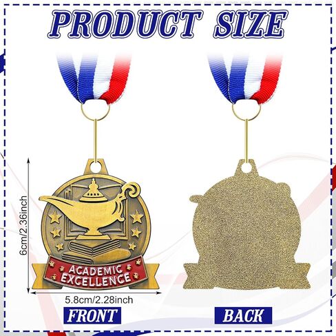 20 Pcs Academic Excellence Medals Bulk 2.4 inch Reading Gold Medals with Neck Ribbons Metal Trophy Award Prize Gifts for Adult Book Lover Competitions Party in Saudi Arabia