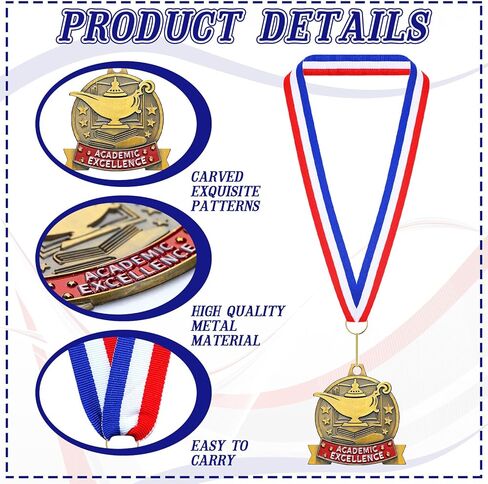 20 Pcs Academic Excellence Medals Bulk 2.4 inch Reading Gold Medals with Neck Ribbons Metal Trophy Award Prize Gifts for Adult Book Lover Competitions Party in Saudi Arabia