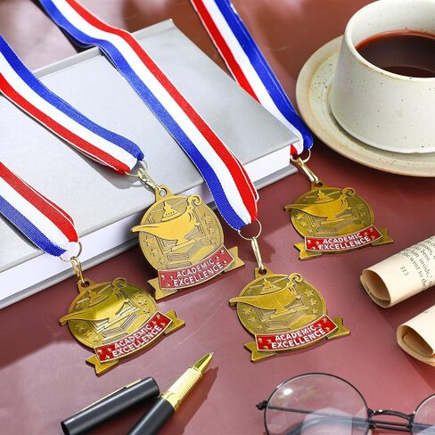 20 Pcs Academic Excellence Medals Bulk 2.4 inch Reading Gold Medals with Neck Ribbons Metal Trophy Award Prize Gifts for Adult Book Lover Competitions Party in Saudi Arabia