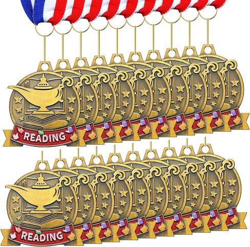 20 Pcs Academic Excellence Medals Bulk 2.4 inch Reading Gold Medals with Neck Ribbons Metal Trophy Award Prize Gifts for Adult Book Lover Competitions Party in Saudi Arabia