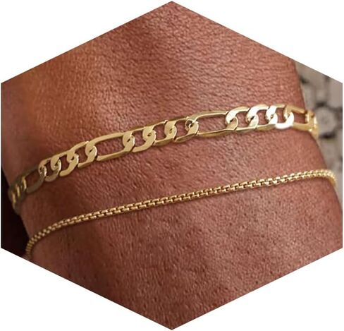 Mens Bracelet - Gold Bracelets for Men 2pcs Men's Bracelets Set with Box & Cuban Link Available in Various Lengths (6.5/7/7.5/8/8.5/9 Inch) Gold Bracelet for Men Gold Cuban Link Chain for Mens Jewelry Gift in Kuwait