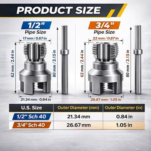 Pipe Threading Tool Set 1/2" & 3/4" PPR Pipe Tap Kit, Internal & External Threading Tool, Manual Pipe Thread Cutter with Hex Shank for Plastic Plumbing Repair in Saudi Arabia