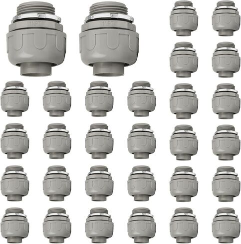 موصلات القناة، موصل سائل محكم مقاس 1 بوصة NPT غير معدني لتركيبات القنوات الكهربائية المرنة البلاستيكية، مستقيم 180 درجة، مدرج في قائمة UL لأدوات الأنابيب المنزلية الخارجية، رمادي (30 حزمة) in Kuwait