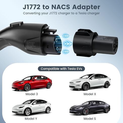 J1772 إلى محول شحن NACS EV لـ Tesla ، متوافق مع Tesla Model 3/Y/S/S ، MAX 60A FASTER CHARGING J1772 ADAPTER لـ TESLA ، التصميم المحمول ، مناسب لجميع محطات شحن J1772 AC AC in Saudi Arabia