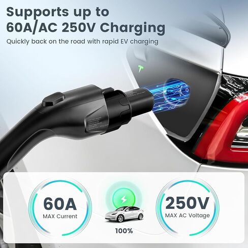 J1772 إلى محول شحن NACS EV لـ Tesla ، متوافق مع Tesla Model 3/Y/S/S ، MAX 60A FASTER CHARGING J1772 ADAPTER لـ TESLA ، التصميم المحمول ، مناسب لجميع محطات شحن J1772 AC AC in Saudi Arabia