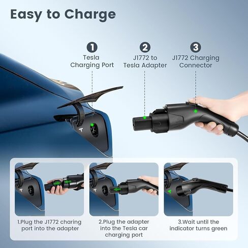 J1772 إلى محول شحن NACS EV لـ Tesla ، متوافق مع Tesla Model 3/Y/S/S ، MAX 60A FASTER CHARGING J1772 ADAPTER لـ TESLA ، التصميم المحمول ، مناسب لجميع محطات شحن J1772 AC AC in Saudi Arabia