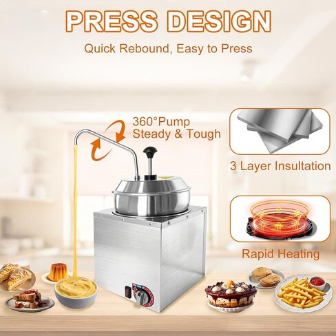 موزع جبن ناتشو 7.4 لتر مع مضخة من الفولاذ المقاوم للصدأ، 6 مستويات لضبط درجة الحرارة، سخان جبن ناتشو، موزع صلصة تجاري للزبدة والكراميل والحلوى الساخنة in Kuwait