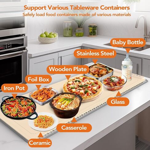 Warming Mat for Food, XXL 35"x16", Electric Warming Tray for Parties Buffet, Graphene 3S Rapid Full-Surface Heating Mat with 8 Level Adjustable Temp and 12 Hours Timer, Included Insulating Mat in Kuwait