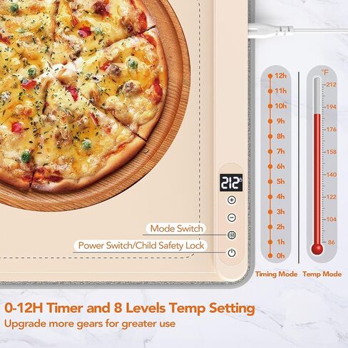 Warming Mat for Food, XXL 35"x16", Electric Warming Tray for Parties Buffet, Graphene 3S Rapid Full-Surface Heating Mat with 8 Level Adjustable Temp and 12 Hours Timer, Included Insulating Mat in Kuwait