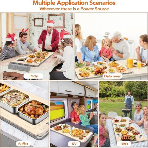 Warming Mat for Food, XXL 35"x16", Electric Warming Tray for Parties Buffet, Graphene 3S Rapid Full-Surface Heating Mat with 8 Level Adjustable Temp and 12 Hours Timer, Included Insulating Mat in Kuwait