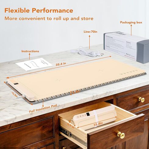 Warming Mat for Food, XXL 35"x16", Electric Warming Tray for Parties Buffet, Graphene 3S Rapid Full-Surface Heating Mat with 8 Level Adjustable Temp and 12 Hours Timer, Included Insulating Mat in Kuwait