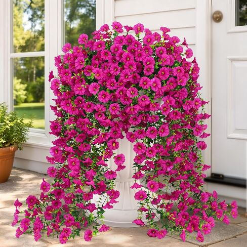 Artificial Flowers for Outdoors, Fake Hanging Flowers for Decoration, UV Resistant Artificial Outdoor Plants, 2 Pcs Artificial Petunias for Outdoors Garden Patio Porch Yard Decoration, Purple in Kuwait