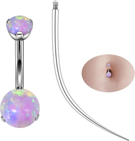 Ruifan ASTM F136 Titanium Belly Button Rings 14G Opal Round Belly Navel Rings 10mm Bar Body Piercing Jewelry Navel Ring With 1PCS Curved Piercing Taper in Saudi Arabia