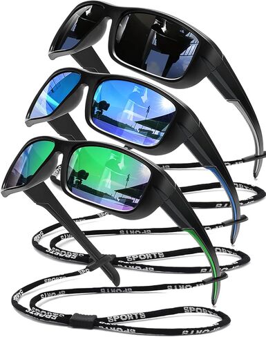 3 عبوات من النظارات الشمسية الرياضية المستقطبة للرجال، نظارات شمسية بإطار ملتف UV400 لركوب الدراجات وقيادة الصيد in Kuwait