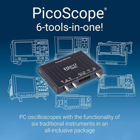 Pico Technology PicoScope 2205A راسم الذبذبات ذو الإشارة المختلطة بقناتين، عرض النطاق الترددي MSO 25 ميجاهرتز، معدل العينة 500 MS/s، جهاز كمبيوتر USB محمول مع مجسات، ملحقات، برنامج PS7 in Kuwait