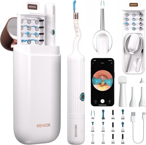 كاميرا أداة إزالة شمع الأذن، منظف الأذن الذكي واي فاي مع الكاميرا، منظار الأذن البصري عالي الدقة، مجموعة ملاقط ومجارف مرنة من السيليكون الآمن للبالغين والأطفال in Kuwait