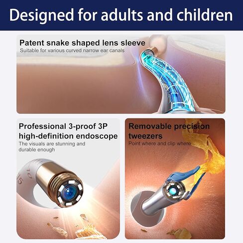 كاميرا أداة إزالة شمع الأذن، منظف الأذن الذكي واي فاي مع الكاميرا، منظار الأذن البصري عالي الدقة، مجموعة ملاقط ومجارف مرنة من السيليكون الآمن للبالغين والأطفال in Kuwait