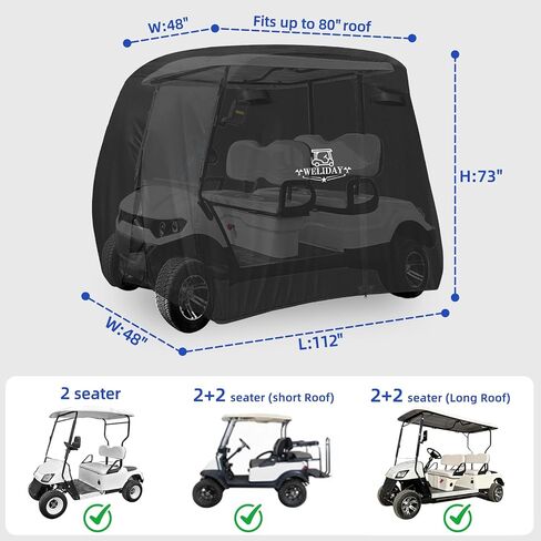 Golf Cart Cover Compatible with Yamaha EZGO Club Car, 2/4/4+2 Passengers Golf Cart Cover with Three Zipper Doors, Water Resistant Polyester Fabric for All-Weather Protection in Kuwait