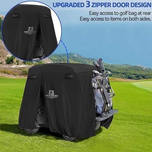 Golf Cart Cover Compatible with Yamaha EZGO Club Car, 2/4/4+2 Passengers Golf Cart Cover with Three Zipper Doors, Water Resistant Polyester Fabric for All-Weather Protection in Kuwait
