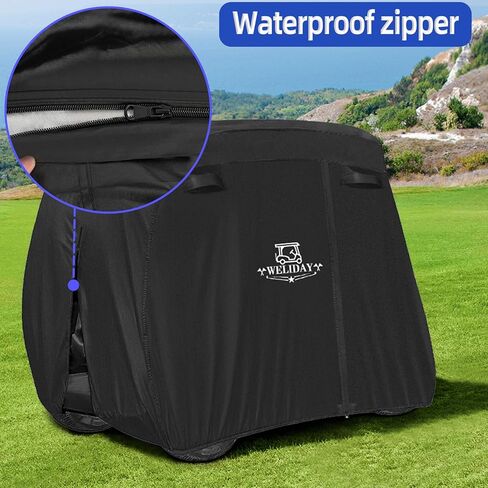 Golf Cart Cover Compatible with Yamaha EZGO Club Car, 2/4/4+2 Passengers Golf Cart Cover with Three Zipper Doors, Water Resistant Polyester Fabric for All-Weather Protection in Kuwait