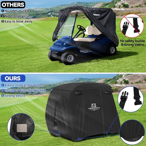 Golf Cart Cover Compatible with Yamaha EZGO Club Car, 2/4/4+2 Passengers Golf Cart Cover with Three Zipper Doors, Water Resistant Polyester Fabric for All-Weather Protection in Kuwait