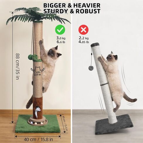 Cat Scratching Post for Indoor Cats 30 Inches Large Square Cat Scratcher with Hammock Cats Wooden Interactive Trackball Toy for Kitten and Adults Cats in Kuwait
