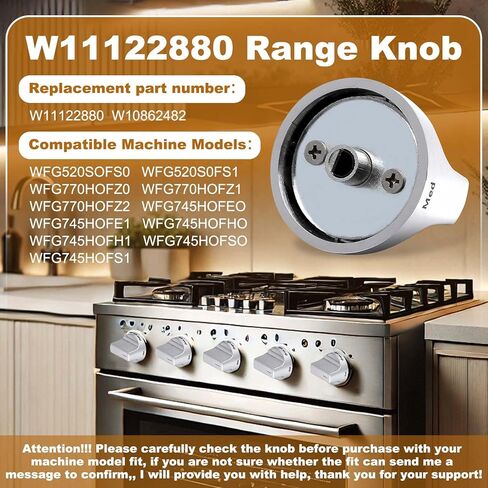 W11122880 Range Knob Compatible with Whirlpool Gas Ranges WFG520S0, Replace W10862482，Whirlpool Gas Range Parts Cooktop Control Knobs 5 Pcs in Kuwait