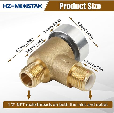 Brass RV Vacuum Breaker Check Valve, 571-VAC-CHK-A Camper Trailer Flusher Check Valve, 1/2 DN Male Replacement for B&B Model 571 Check Valve Replace Leaking on Black Tank System in Saudi Arabia