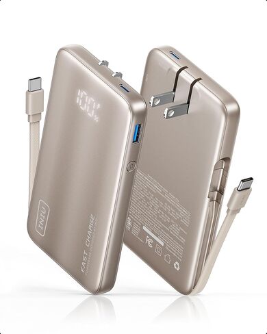 Iniu 3-in-1 شاحن محمول ، 45W 10000mAh بنك الطاقة السريع ، كابلات USB C المدمجة والطي ، أساسيات السفر ، حزمة البطارية لـ iPhone 17 16 15 Series ، Samsung ، MacBook ، إلخ. in Saudi Arabia