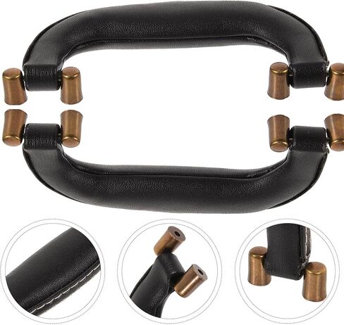 ARTIBETTER 2pcs Black Leather Luggage Handle with Antique Green Bronze Feet, Replacement Toolbox and Travel Suitcase Grip Handle for Carrying Cases and Instrument Boxes in Saudi Arabia