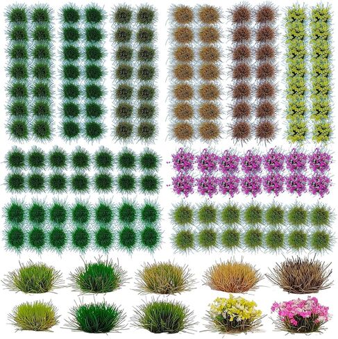 140 PCS Thffts Static Grass Thfts & Miniature Clusters - مجموعة مشهد التضاريس الاصطناعية للسكك الحديدية للقطار ، طاولة الرمال العسكرية ، المناظر الطبيعية ديوراما DIY in Kuwait