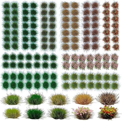140 Pcs Static Grass Tufts & Miniature Flower Clusters - Artificial Grass Terrain Scenery Kit for Model Train Railway, Military Sand Table, DIY Diorama Landscape in Saudi Arabia