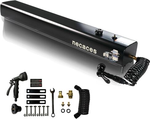 8Gallon Pressurized Water Tank,Portable Aluminum Camping Shower Water Storage with Spray Hose for Overland Off-Road Vehicles, Pick-up Trucks,Outdoor Activities Water Supply. in Kuwait