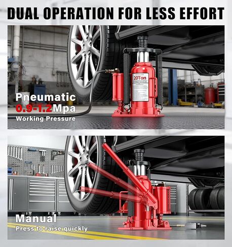 20 Ton Air Hydraulic Bottle Jack, 10-3/8"to 20-1/16" Lift Range, All Welded Bottle Jack, Manual and Air Pump Dual Operation, for Car, Auto Repair, Truck, Industrial Engineering in Saudi Arabia