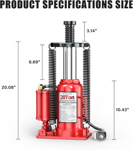 20 Ton Air Hydraulic Bottle Jack, 10-3/8"to 20-1/16" Lift Range, All Welded Bottle Jack, Manual and Air Pump Dual Operation, for Car, Auto Repair, Truck, Industrial Engineering in Saudi Arabia