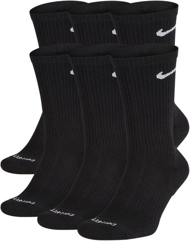 Nike Everyday Plus Dri-FIT Cushioned Crew Long Athletic Training Casual Socks - 6 Pack (US, Alpha, Large, Regular, Regular, Black) in Saudi Arabia