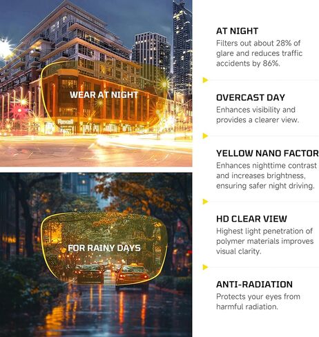 نظارات Suoso Night Vision للقيادة تناسب النظارات - نظارات ليلية مستقطبة مضادة للوهج باللون الأصفر للرجال والنساء in Saudi Arabia