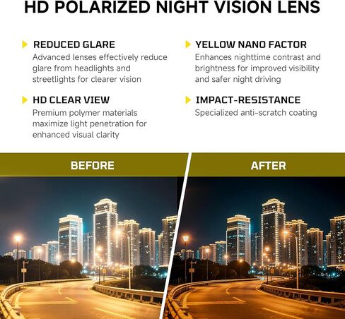 نظارات Suoso Night Vision للقيادة تناسب النظارات - نظارات ليلية مستقطبة مضادة للوهج باللون الأصفر للرجال والنساء in Saudi Arabia