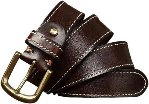 Men's Leather Belt - 3.8 cm Solid Cowhide with Brass Buckle, Korean Inspired Design in Kuwait