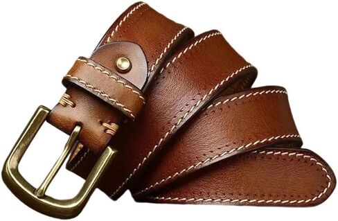 Men's Leather Belt - 3.8 cm Solid Cowhide with Brass Buckle, Korean Inspired Design in Kuwait